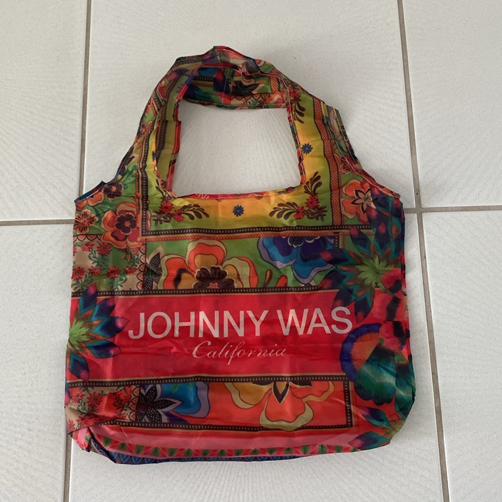 Johnny Was reusable nylon tote bag Multicolor Floral folds into pocket/ Pouch